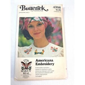 Americana Embroidery Transfers Butterick 4308 Pattern Embroidery Designs 1980s